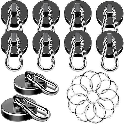 MIKEDE Magnetic Hooks Heavy Duty, 110LBS+ Strong Neodymium Magnets with Swivel Carabiner Hook, Black Magnetic Hangers Magnet Hooks for Locker, Home, Cruise Cabin, Office - 10 Pack - Image 1
