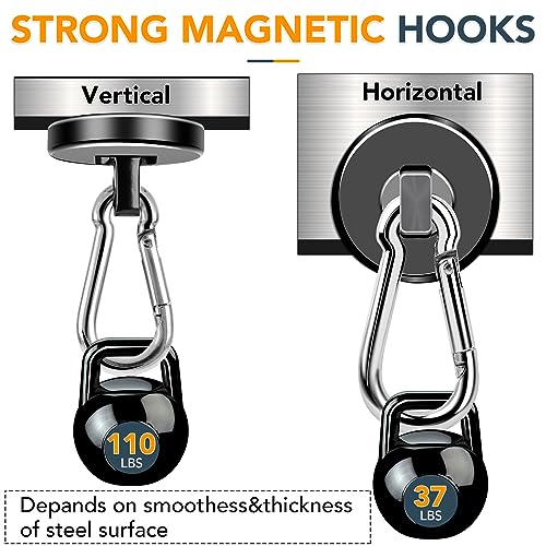 MIKEDE Magnetic Hooks Heavy Duty, 110LBS+ Strong Neodymium Magnets with Swivel Carabiner Hook, Black Magnetic Hangers Magnet Hooks for Locker, Home, Cruise Cabin, Office - 10 Pack - Image 3