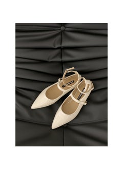 Elegant Tweed Style Womens Flat Shoes Pointed Mouth Single Shoe 2024 New Commuting Marys Shoes With One-Row Button Creamy-white