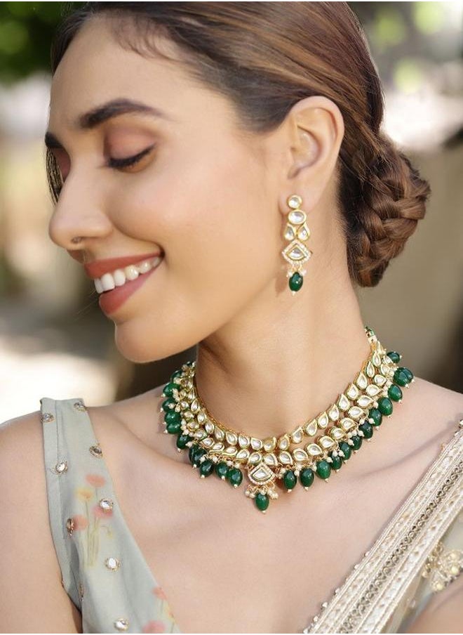 Priyaasi Elegant Women Green Brass Jewellery Set with pattern and secured with closure and styled in ideal for Ethnic moments — perfect for fashion-forward occasions.  - Image 1