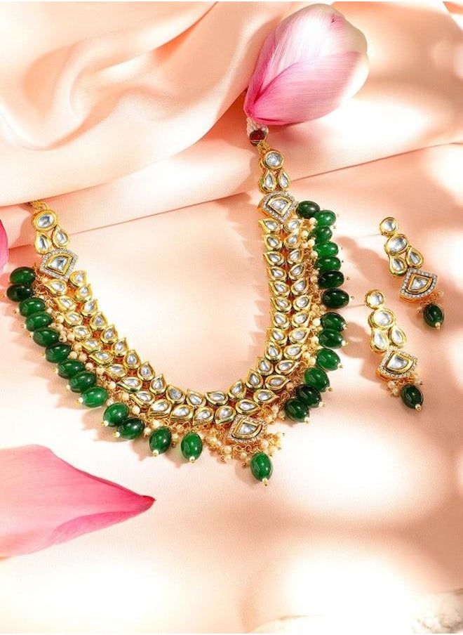 Priyaasi Elegant Women Green Brass Jewellery Set with pattern and secured with closure and styled in ideal for Ethnic moments — perfect for fashion-forward occasions.  - Image 2