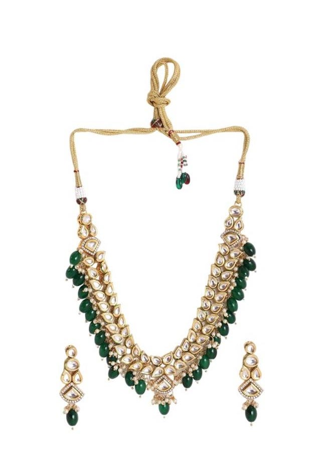 Priyaasi Elegant Women Green Brass Jewellery Set with pattern and secured with closure and styled in ideal for Ethnic moments — perfect for fashion-forward occasions.  - Image 3