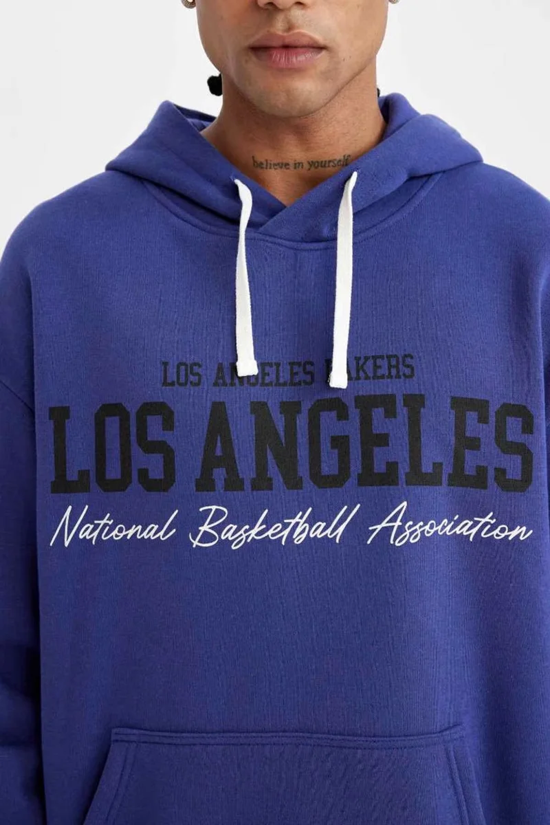 DeFacto Fit NBA Los Angeles Lakers Oversize Wide Pattern Crew Neck Thick Sweatshirt C9255AX24AU