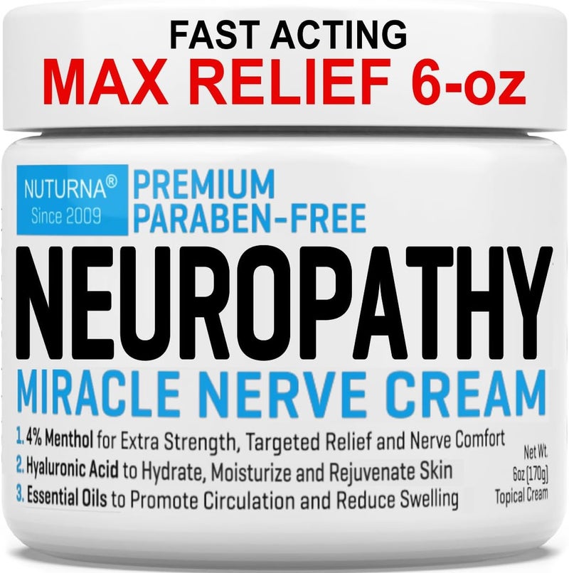 Nuturna Neuropathy Nerve Relief Cream - Premium Nerve Cream 3X Action for Targeted Relief and Soothing Nerve Comfort - Maximum Strength with 4% Menthol, MSM for Feet Hands Legs Toes & Back - Extra Large 6 Oz - Image 1