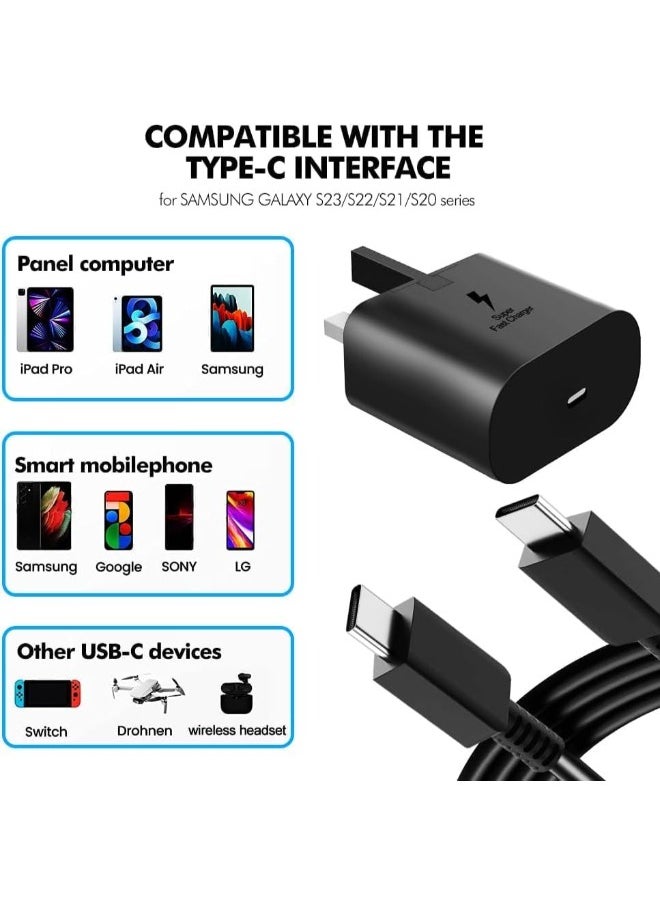 Generic - Fast Charger 25W Type C, Ultra Fast Charger with 1m USB-C Cable, Android for Samsung Galaxy S23 Ultra/S23/S23+/S22/S22 Ultra/S22+/Note 10/20/S20/S21/Tab S7/S8 , black - Image 1