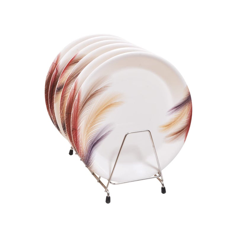 DRIZLING DRIZLING 11 Inch Beautiful Feather Design Melamine Plates for Lunch Dinner and Breakfast Attractive Serving Party Plates Set of6 - Image 1