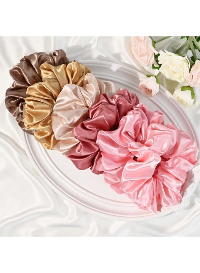 CEELGON Large Silk Satin Scrunchies for Women Big Scrunchies Jumbo Satin Hair Ties Oversized Hair Scrunchies for Thick Curly Hair Pack of 6 (Pink,Champagne,Ivory,Gold) - Image 4