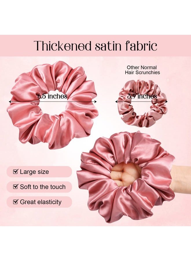 CEELGON Large Silk Satin Scrunchies for Women Big Scrunchies Jumbo Satin Hair Ties Oversized Hair Scrunchies for Thick Curly Hair Pack of 6 (Pink,Champagne,Ivory,Gold) - Image 2