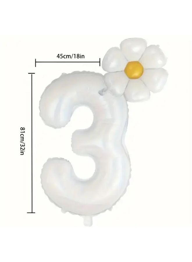 White Daisy Number 9 Balloon 32 Inch High Quality Aluminum Foil For Birthday Party Decorations - Image 3