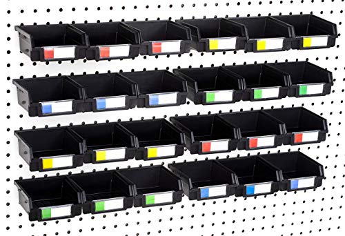 Right Arrange Pegboard Bins 24 Pack, Black - Hooks to Any Peg Board - Organize Hardware, Accessories, Attachments, Workbench, Garage Storage, Craft Room, Tool Shed, Hobby Supplies, Small Parts - Image 1