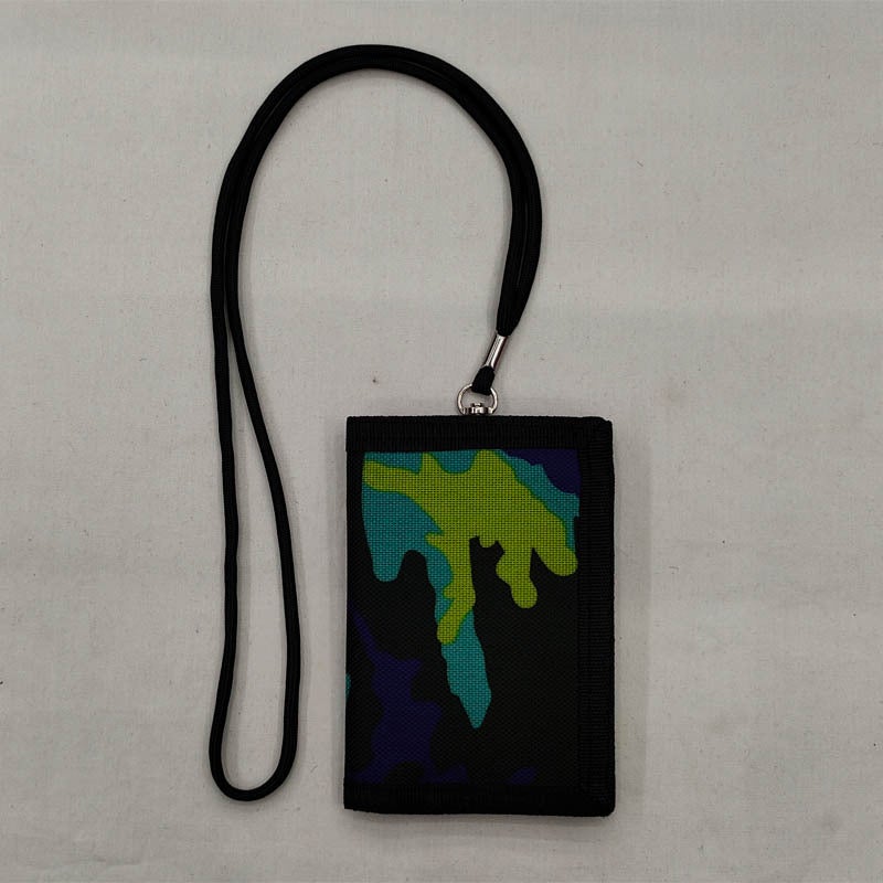 Camouflage Student Wallet Neck Strap Mens Zip Pouch Green