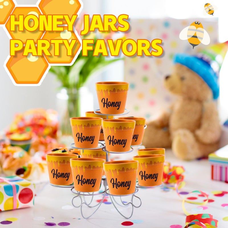 meekoo 16 Sets 16 Sets Mini Honey Bee Pots with Wooden Dippers Charms Honey Jars for Cupcake Planter Chocolate Chips bee Themed Baby Shower Favors Wedding Gifts for Guests - Image 4