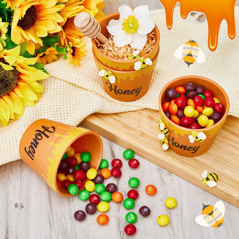 meekoo 16 Sets 16 Sets Mini Honey Bee Pots with Wooden Dippers Charms Honey Jars for Cupcake Planter Chocolate Chips bee Themed Baby Shower Favors Wedding Gifts for Guests - Image 5