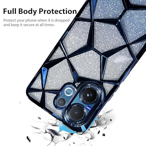 VONZEE Gradient Glitter Case for VIVO V60, Luxury Electroplated 3D Cube, Diamond Bling Shiny Soft TPU Clear Shockproof Women Girls Protective Phone Cover (Blue) - Image 3