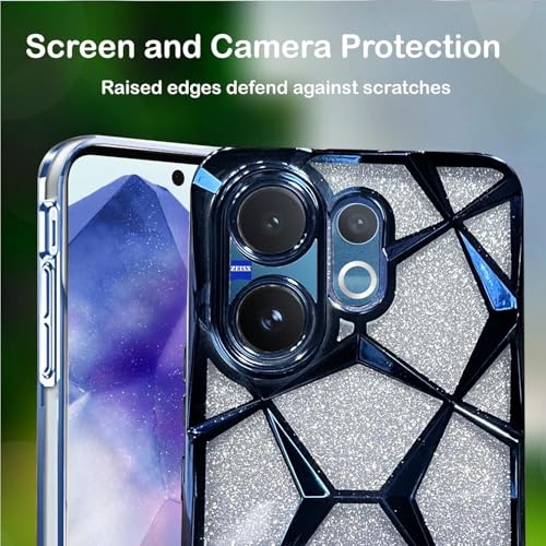 VONZEE Gradient Glitter Case for VIVO V60, Luxury Electroplated 3D Cube, Diamond Bling Shiny Soft TPU Clear Shockproof Women Girls Protective Phone Cover (Blue) - Image 5