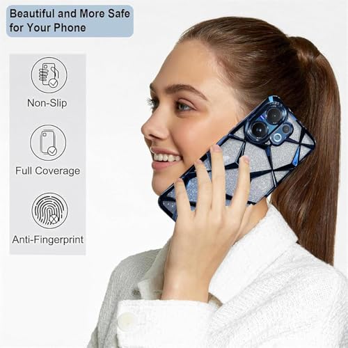 VONZEE Gradient Glitter Case for VIVO V60, Luxury Electroplated 3D Cube, Diamond Bling Shiny Soft TPU Clear Shockproof Women Girls Protective Phone Cover (Blue) - Image 4