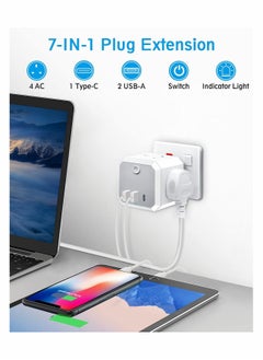Excefore Multi Plug Adapter with USB, Cube Extension Plug with 4 AC Outlets 2 USB and 1 Type-C Slots, UK Wall Socket, 13A Multi Plug Extension Socket Power Adapter for Home Office Kitchen, White  - Image 4