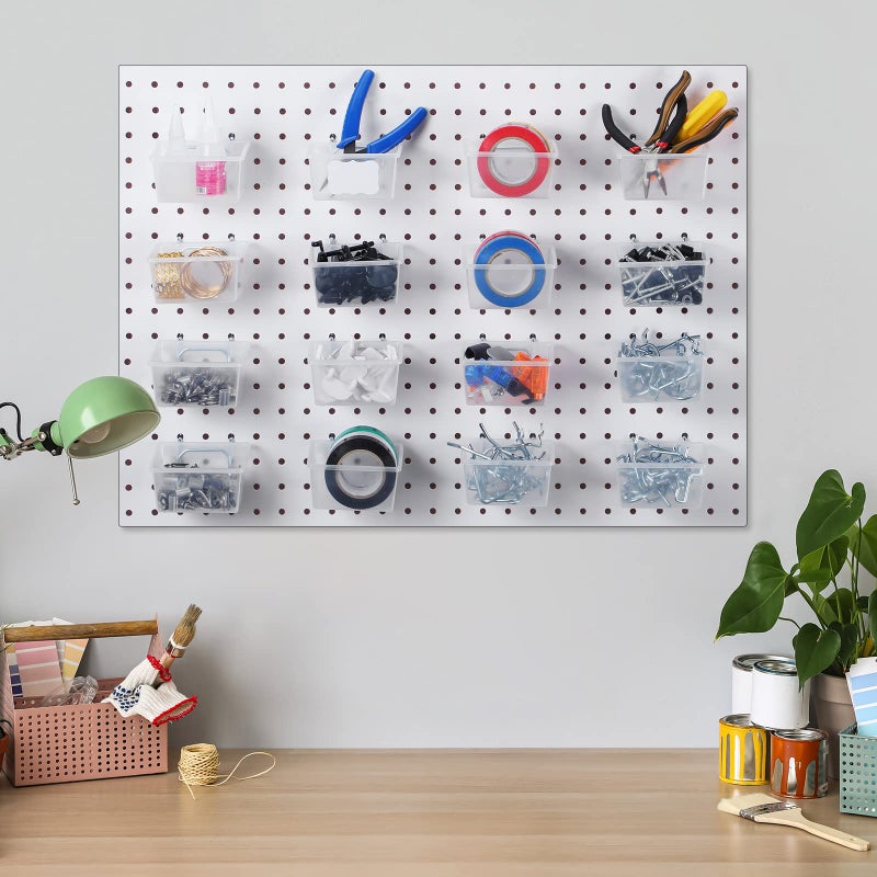 Unittype 16 Set Clear Peg Board Baskets and Bins Pegboard Baskets Organizer Accessories Peg Board Bins with Hooks Sticker Label and Pen for Office Wall Teacher Craft Supplies Garage Tool Storage - Image 5
