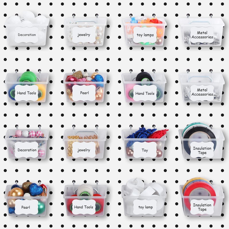Unittype 16 Set Clear Peg Board Baskets and Bins Pegboard Baskets Organizer Accessories Peg Board Bins with Hooks Sticker Label and Pen for Office Wall Teacher Craft Supplies Garage Tool Storage - Image 1