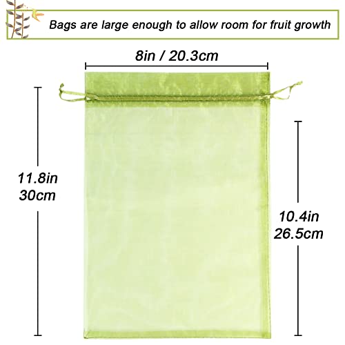 HRX Package 100pcs Fruit Protection Bags 8x12 inch, Green Netting Cover Bags Drawstring Mesh Fruit Protectors Pest Barrier for Grapes Mango Trees Veggies Garden - Image 3