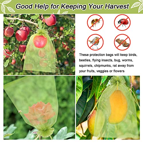 HRX Package 100pcs Fruit Protection Bags 8x12 inch, Green Netting Cover Bags Drawstring Mesh Fruit Protectors Pest Barrier for Grapes Mango Trees Veggies Garden - Image 5