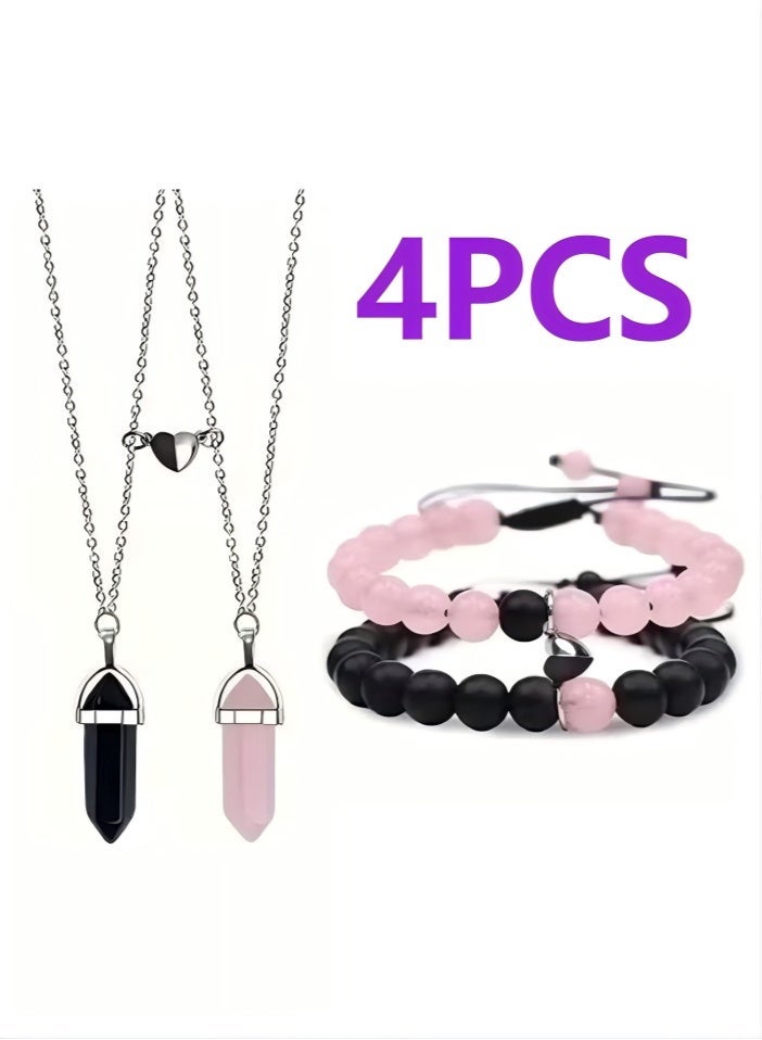 Magnetic Couples Bracelets and Necklace, His and Hers Matching Set, Forever Bracelets Crystal Necklace for Couples, Perfect Long Distance Relationship Gifts and Valentines Presents - Image 1