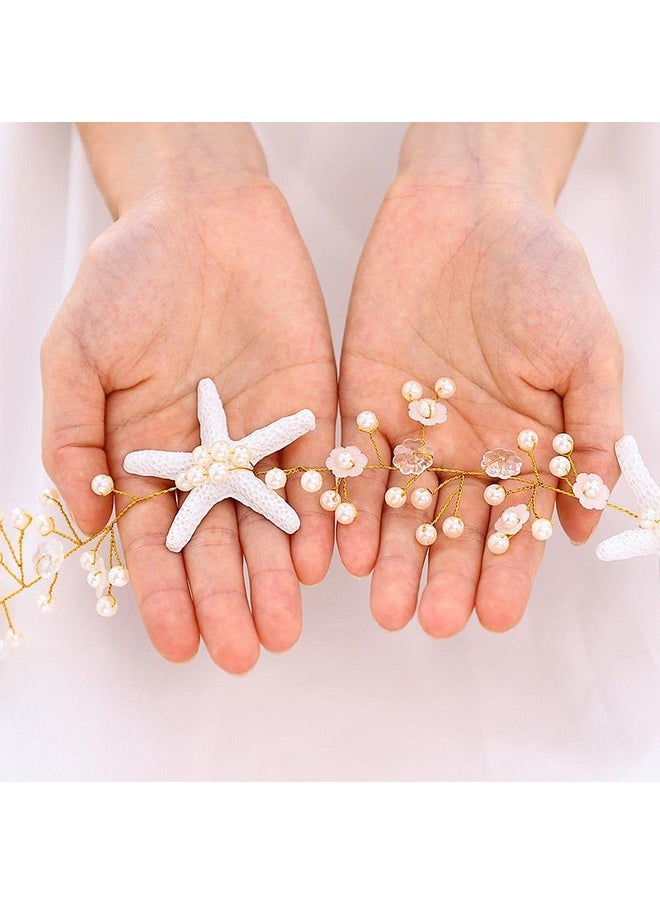 كاسدري - إكسسوارات شعر الزفاف على الشاطئ من Starfish Bride مصنوعة من اللؤلؤ والعنب للنساء والفتيات (ذهبي C) - Image 1