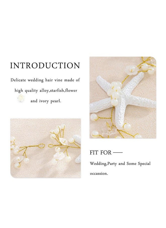 كاسدري - إكسسوارات شعر الزفاف على الشاطئ من Starfish Bride مصنوعة من اللؤلؤ والعنب للنساء والفتيات (ذهبي C) - Image 1