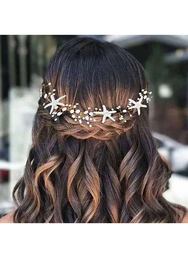 كاسدري - إكسسوارات شعر الزفاف على الشاطئ من Starfish Bride مصنوعة من اللؤلؤ والعنب للنساء والفتيات (ذهبي C) - Image 1