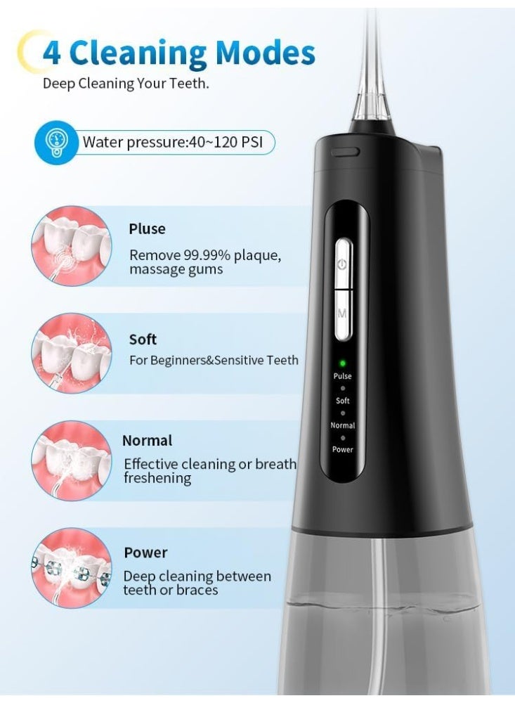 Zikra Water Dental Flosser, Teeth Pick Portable Cordless Oral Irrigator 300ML Rechargeable Irrigation Cleaner IPX7 Waterproof Water Flosser 4 Modes 8 Jet Tips Water Dental Picks for Teeth Cleaning - Image 2