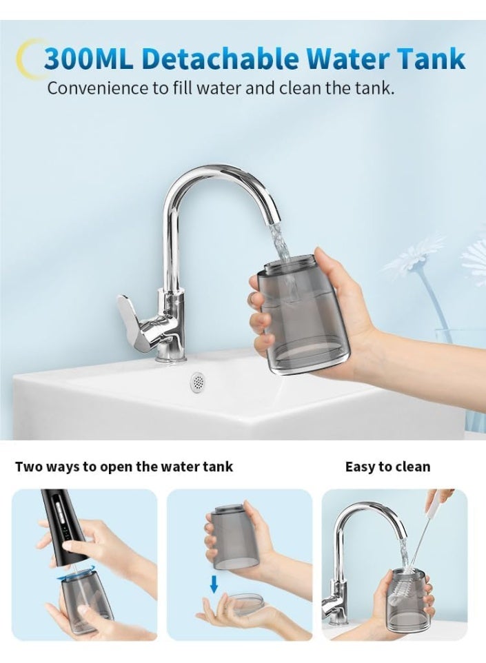 Zikra Water Dental Flosser, Teeth Pick Portable Cordless Oral Irrigator 300ML Rechargeable Irrigation Cleaner IPX7 Waterproof Water Flosser 4 Modes 8 Jet Tips Water Dental Picks for Teeth Cleaning - Image 4