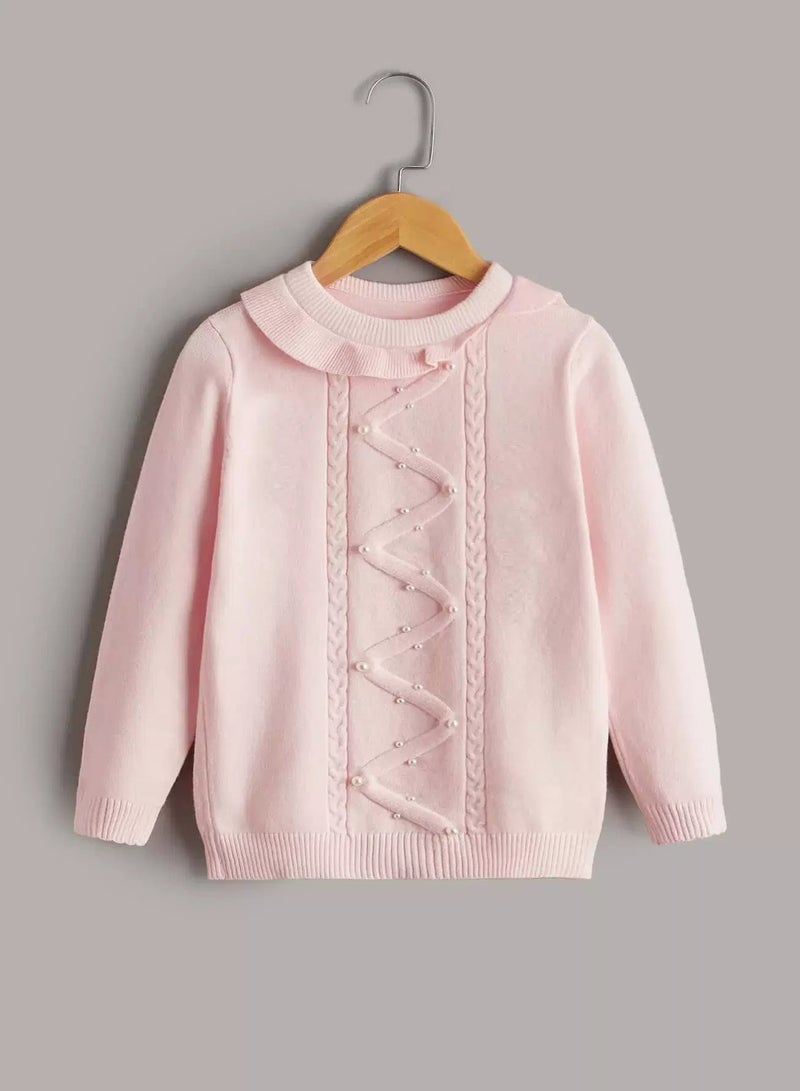 Toddler Girls Cable Knit Pearl Beaded Sweater  - Image 1