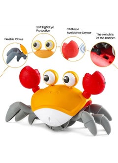 Crawling Crab Baby Toy Tummy Time Baby Toys with Music and LED Light Will Automatically Avoid Obstacles, Build in Rechargeable Battery for Toddler Interactive Development Toy