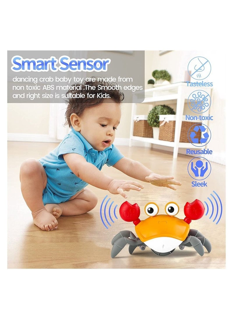 DMG TECH - Crawling Crab Baby Toy Tummy Time Baby Toys with Music and LED Light Will Automatically Avoid Obstacles, Build in Rechargeable Battery for Toddler Interactive Development Toy - Image 1