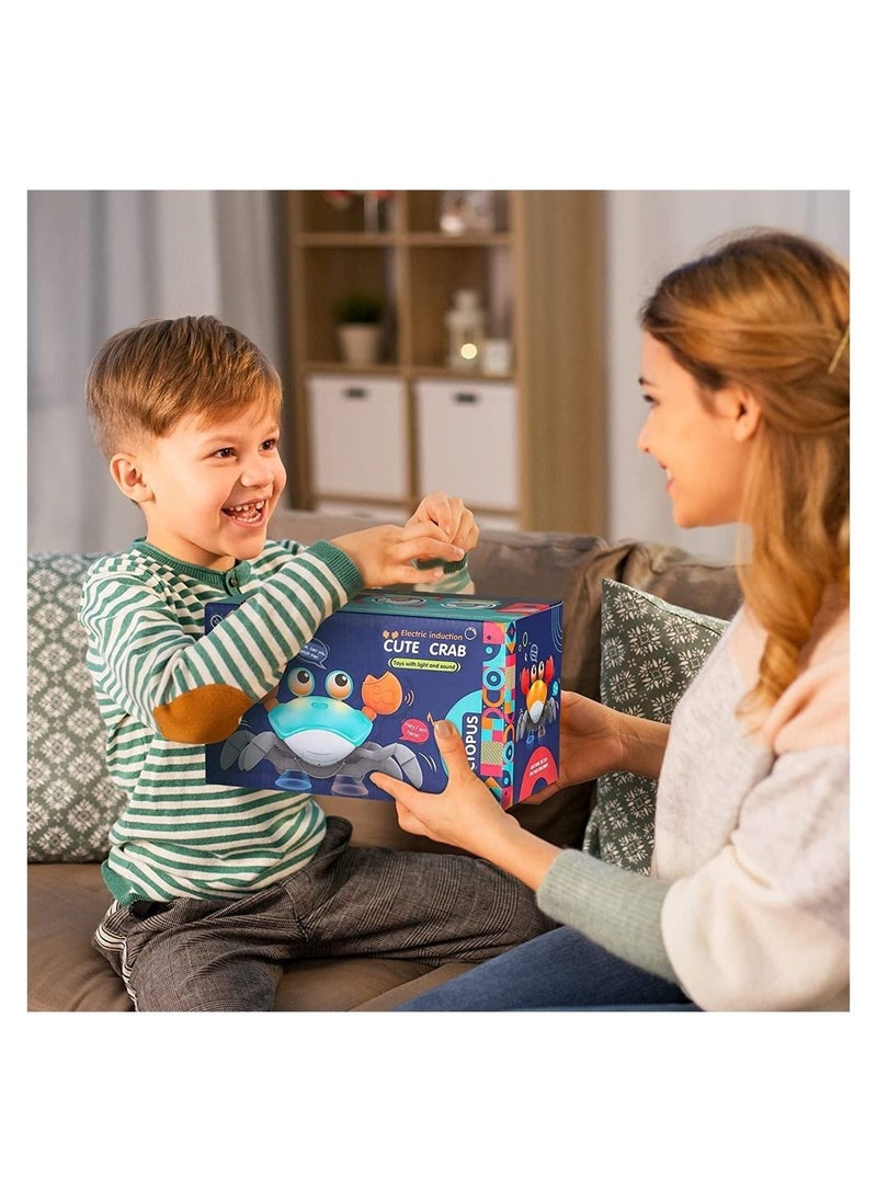 DMG TECH - Crawling Crab Baby Toy Tummy Time Baby Toys with Music and LED Light Will Automatically Avoid Obstacles, Build in Rechargeable Battery for Toddler Interactive Development Toy - Image 1