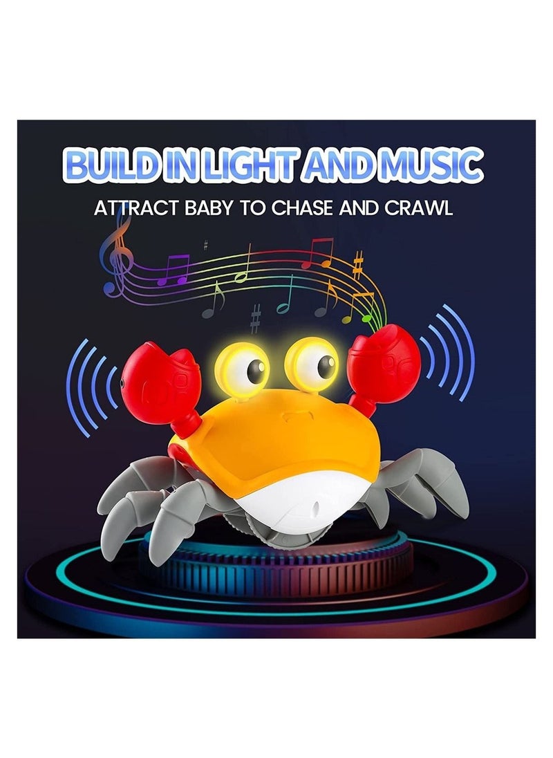 DMG TECH - Crawling Crab Baby Toy Tummy Time Baby Toys with Music and LED Light Will Automatically Avoid Obstacles, Build in Rechargeable Battery for Toddler Interactive Development Toy - Image 1