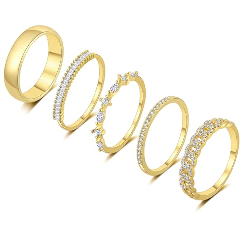 FUNEIA Stackable Gold Rings for Women Non Tarnish Trendy Dainty 14K Gold Plated Stacking Cubic Zirconia Thumb Ring Set Pack Statement Chunky Band Rings Promise Engagement Rings Size 7 8 9 10 11 - Image 1