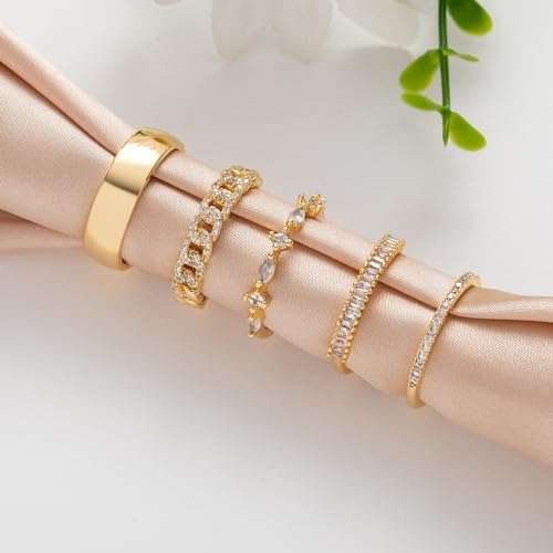 FUNEIA Stackable Gold Rings for Women Non Tarnish Trendy Dainty 14K Gold Plated Stacking Cubic Zirconia Thumb Ring Set Pack Statement Chunky Band Rings Promise Engagement Rings Size 7 8 9 10 11 - Image 4