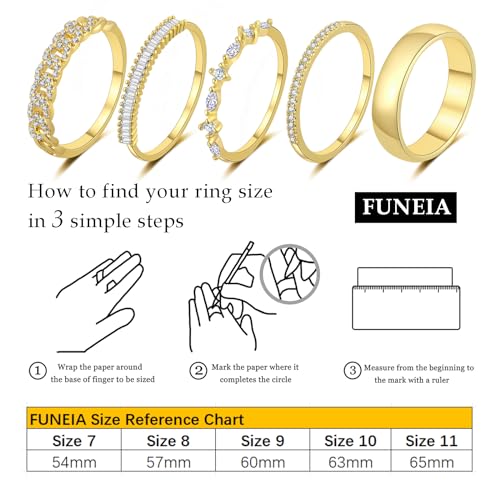 FUNEIA Stackable Gold Rings for Women Non Tarnish Trendy Dainty 14K Gold Plated Stacking Cubic Zirconia Thumb Ring Set Pack Statement Chunky Band Rings Promise Engagement Rings Size 7 8 9 10 11 - Image 5