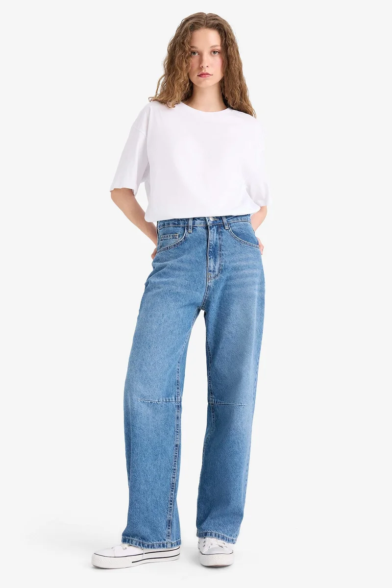 Defacto  Barrel Fit Normal Waist Ankle Length Washed Jeans for Women | Best Price UAE