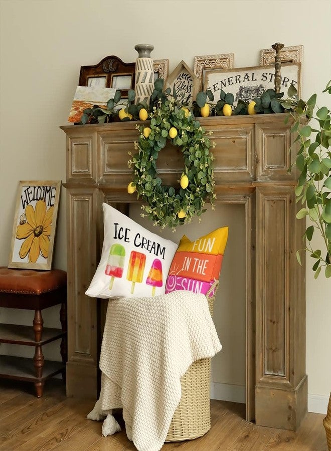 GEEORY Summer Pillow Covers 18x18 Inch Set of 4 Popsicle Ice Cream Pillows Decorative Throw Pillows with Says Fun in The Sun Summer Decorations Farmhouse Decor Cushion Case for Sofa Couch G283-18 - Image 3