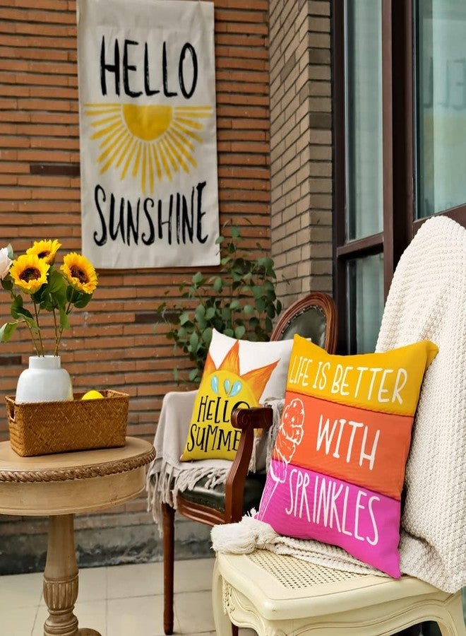 GEEORY Summer Pillow Covers 18x18 Inch Set of 4 Popsicle Ice Cream Pillows Decorative Throw Pillows with Says Fun in The Sun Summer Decorations Farmhouse Decor Cushion Case for Sofa Couch G283-18 - Image 2