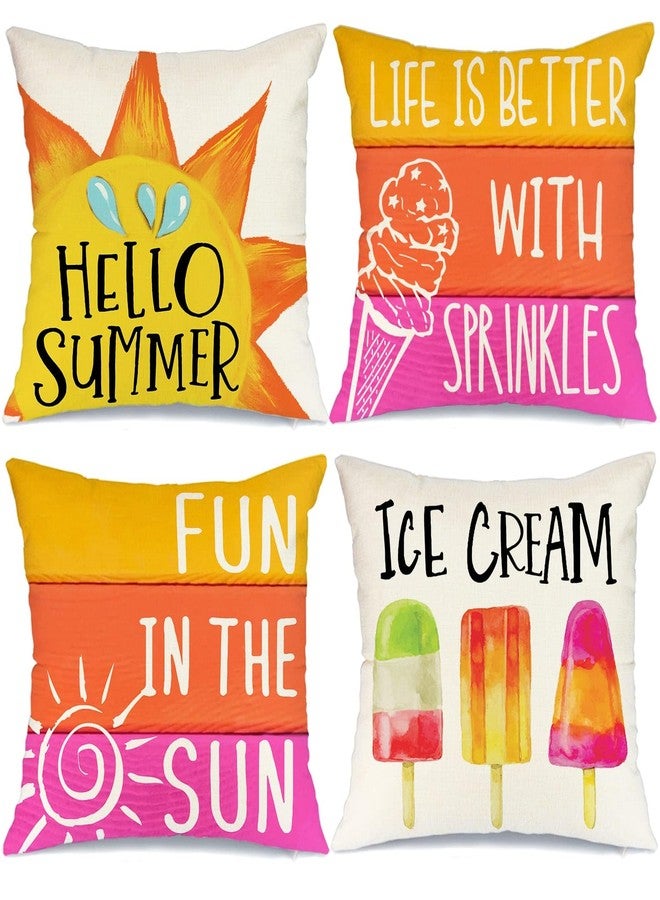 GEEORY Summer Pillow Covers 18x18 Inch Set of 4 Popsicle Ice Cream Pillows Decorative Throw Pillows with Says Fun in The Sun Summer Decorations Farmhouse Decor Cushion Case for Sofa Couch G283-18 - Image 1