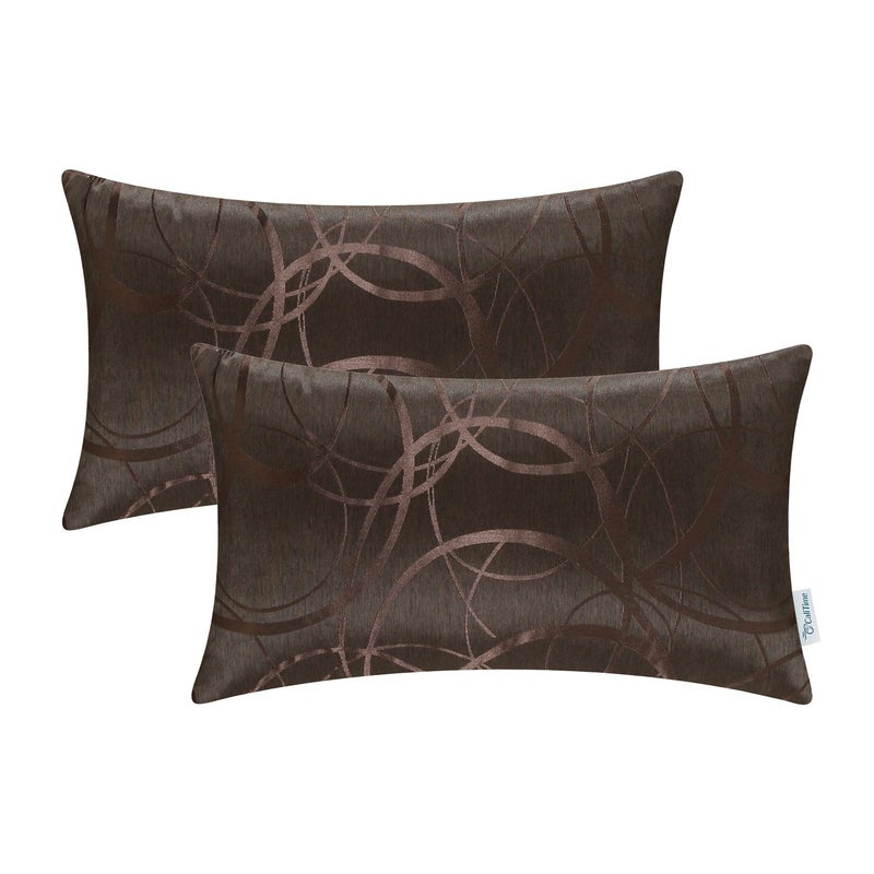 CaliTime CaliTime Throw Pillow Covers Pack of 2 Modern Shining & Dull Contrast Circles Rings Accent Geometric Cushion Cases Shells for Couch Sofa Home Decor 12 X 20 Inches Coffee  - Image 1