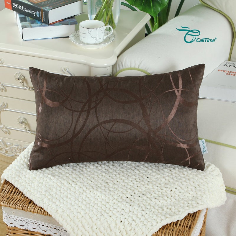 CaliTime CaliTime Throw Pillow Covers Pack of 2 Modern Shining & Dull Contrast Circles Rings Accent Geometric Cushion Cases Shells for Couch Sofa Home Decor 12 X 20 Inches Coffee  - Image 3