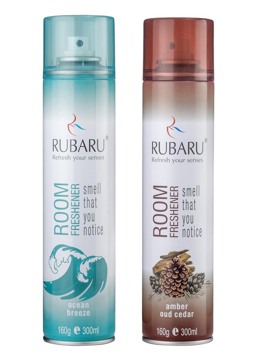 RUBARU - RUBARU Room Freshener Spray Set Ocean Breeze and Amber Oud Cedar 300ml Each Pack of 2 - Image 1