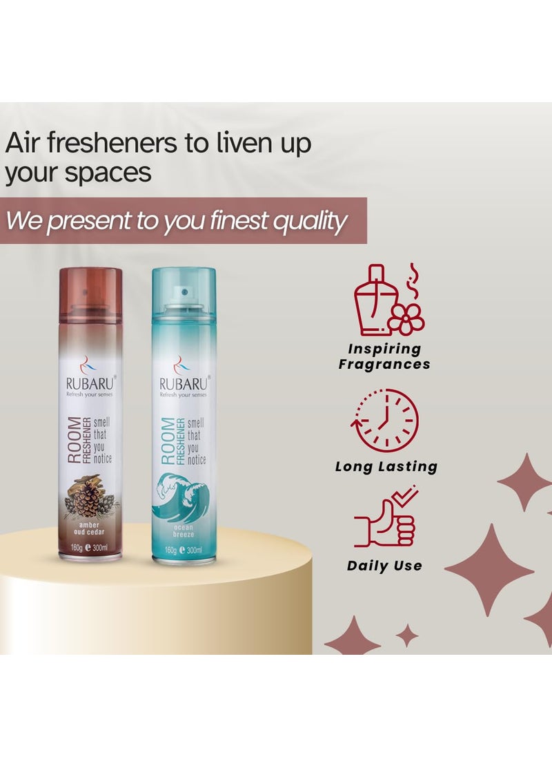RUBARU - RUBARU Room Freshener Spray Set Ocean Breeze and Amber Oud Cedar 300ml Each Pack of 2 - Image 1