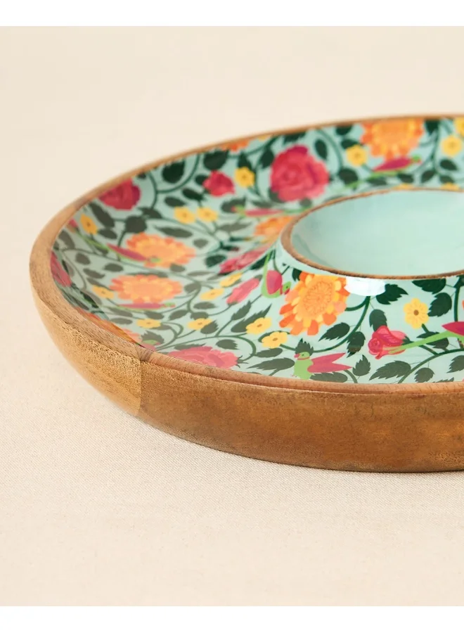 تشامباك Rani Bagh Wooden Chip & Dip Platter, 12"dia | Palace Memoirs