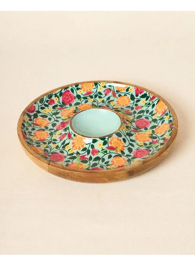 تشامباك Rani Bagh Wooden Chip & Dip Platter, 12"dia | Palace Memoirs