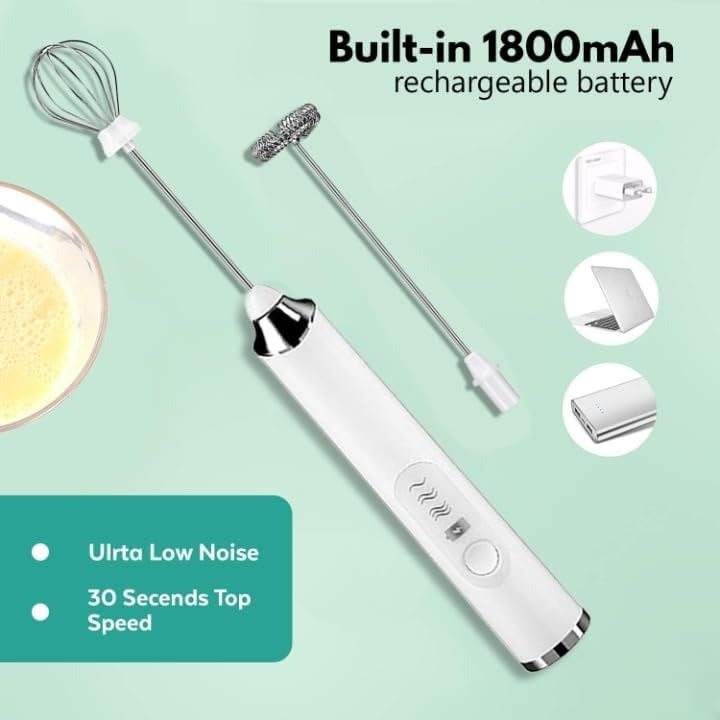 AVELORNOV Rechargeable USB Electric Milk Frother 3-Speed Handheld Blender with Whisk Attachments 1800mAh - Image 5